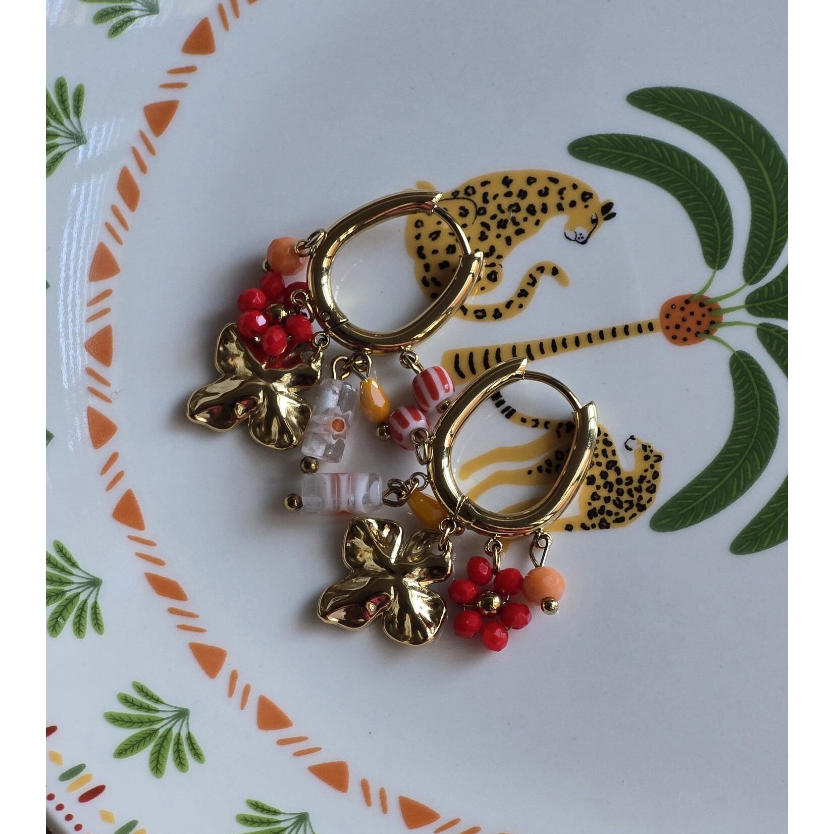 Oorbellen | Bloem | Oranje/rood