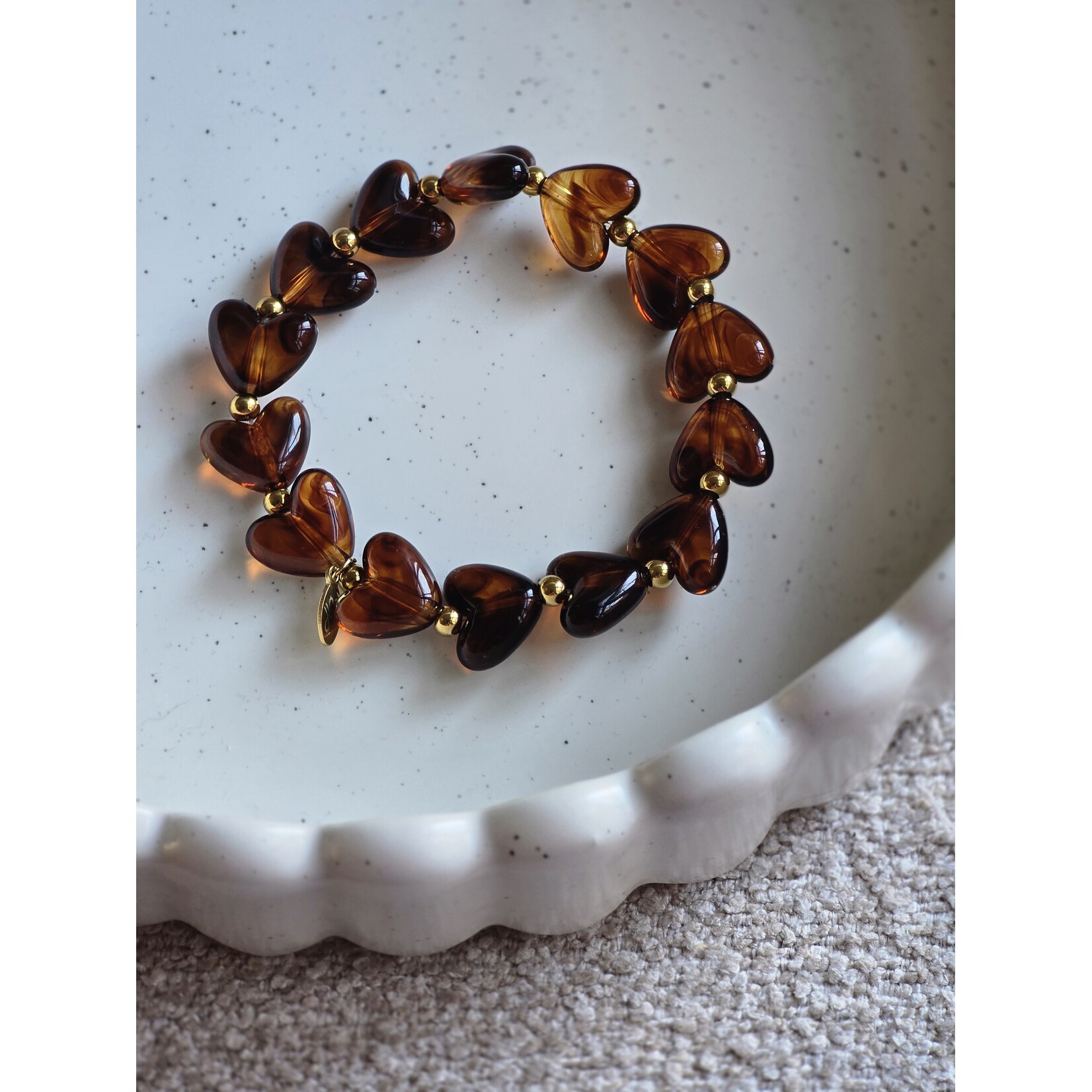 Armband | Hartjes | Bruin