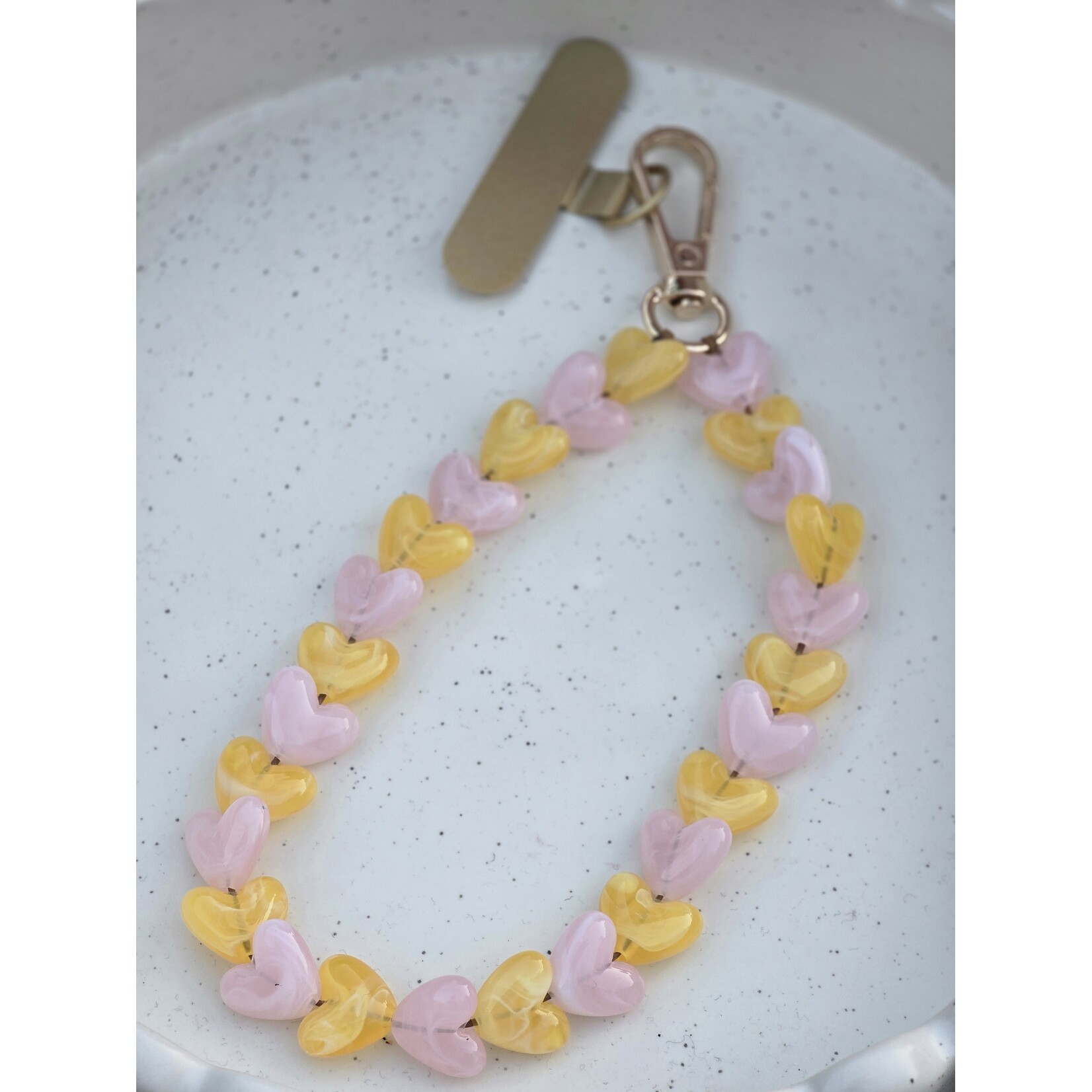 Telefoonkoord | Hartjes | Roze/geel