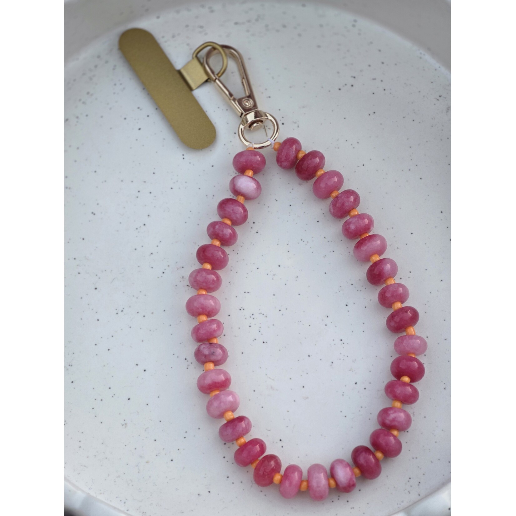 Telefoonkoord | Natuursteen | Roze/oranje