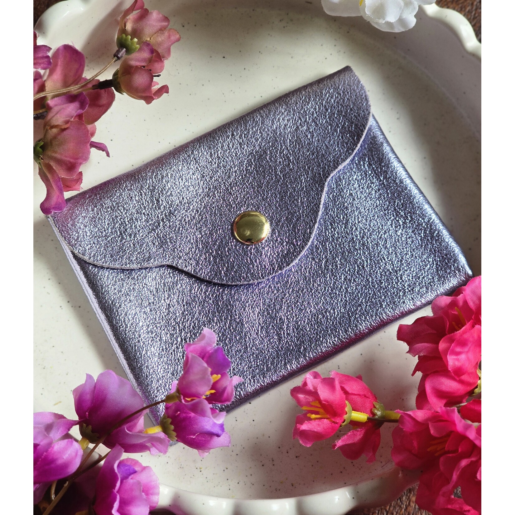 Leren portemoneetje | Lila metallic