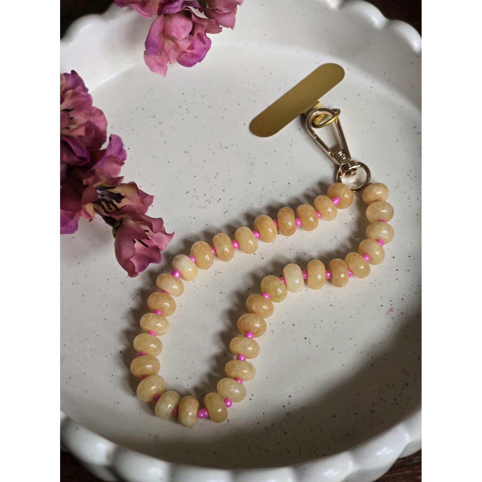 Telefoonkoord | Natuursteen | Geel/roze