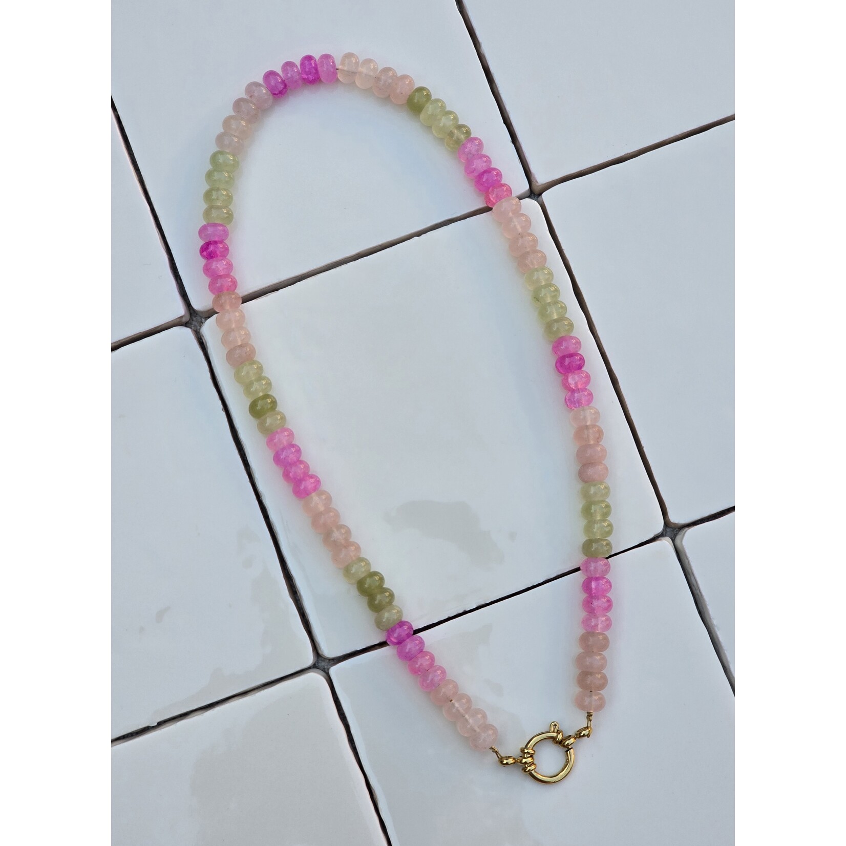 Ketting | beige/roze/groen