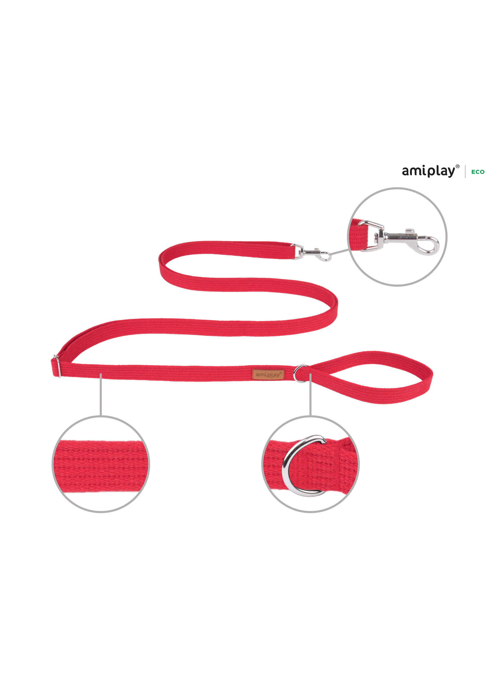 Amiplay Leiband verstelbaar Easy Fix Cotton rood maat-S / 160-300x1,5cm