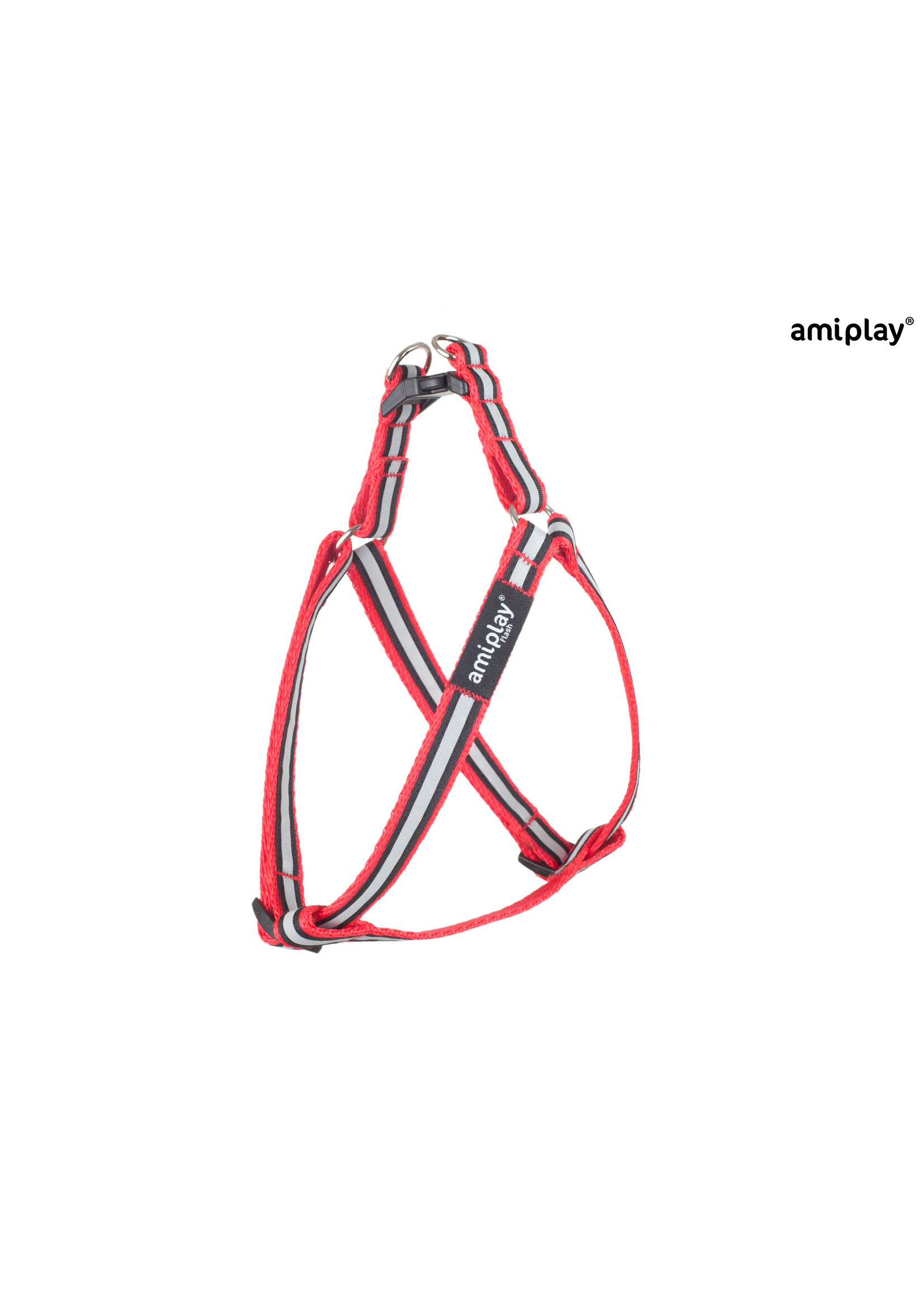 Amiplay Harnas verstelbaar Shine rood maat-XL / 50-95x2,5cm