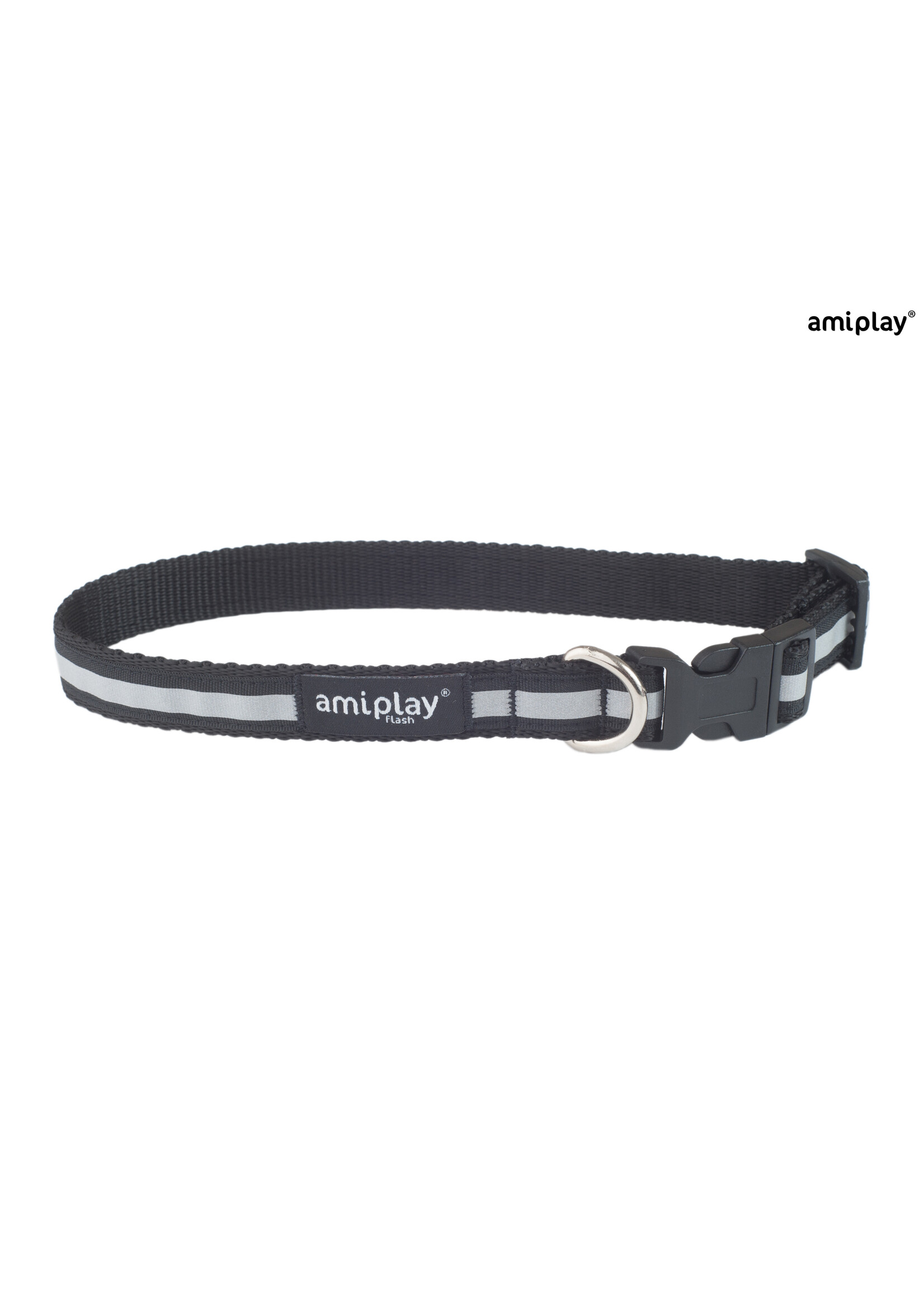 Amiplay Halsband verstelbaar Shine zwart maat-L / 35-50x2cm