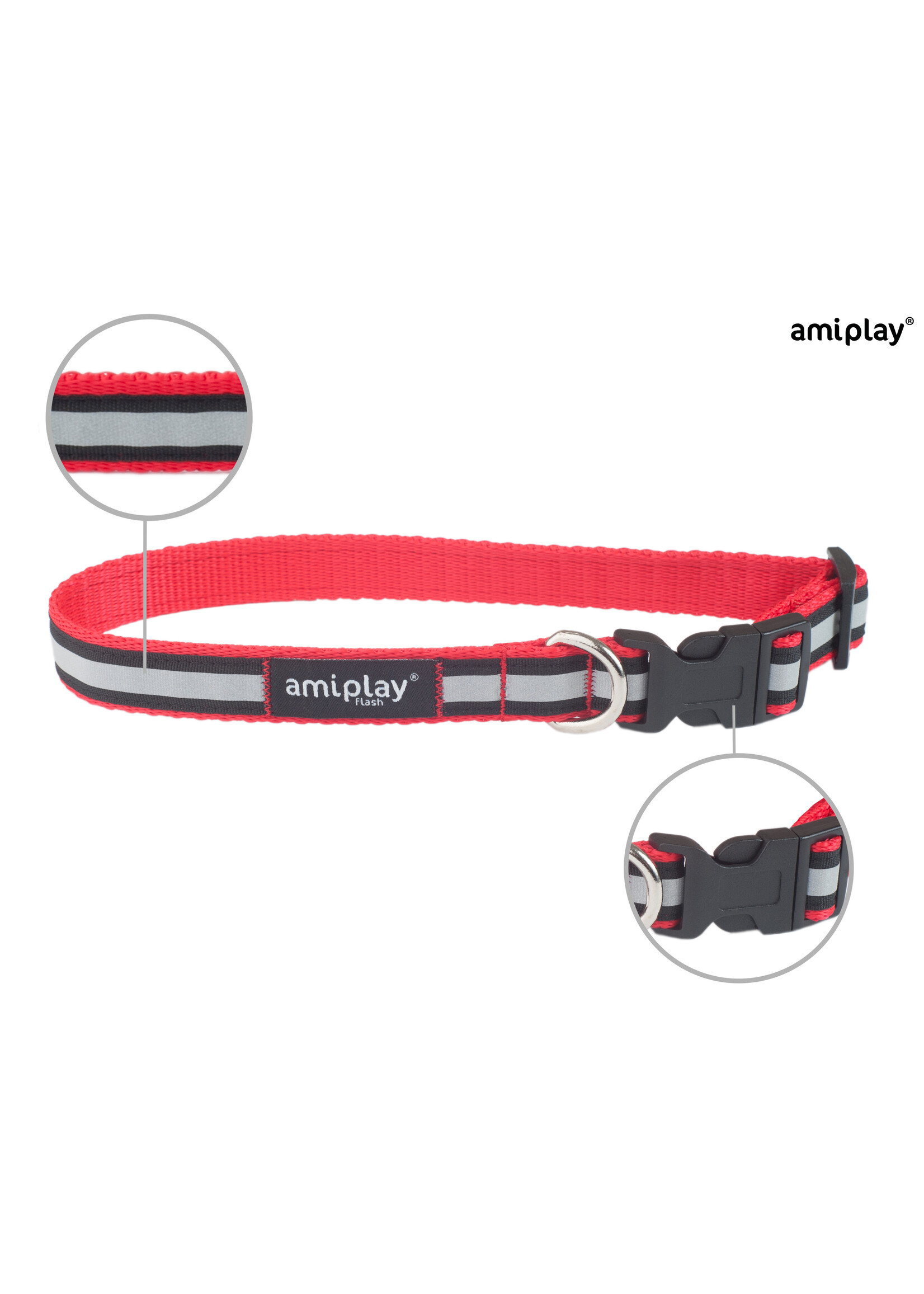 Amiplay Halsband verstelbaar Shine rood maat-M / 25-40x1,5cm