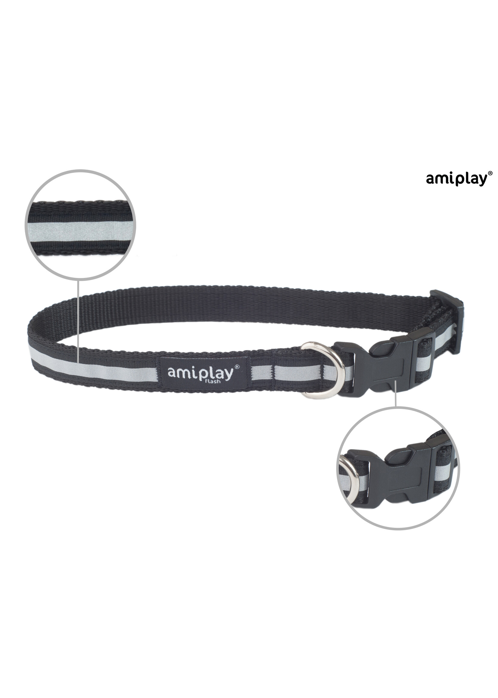 Amiplay Halsband verstelbaar Shine zwart maat-S / 20-35x1cm