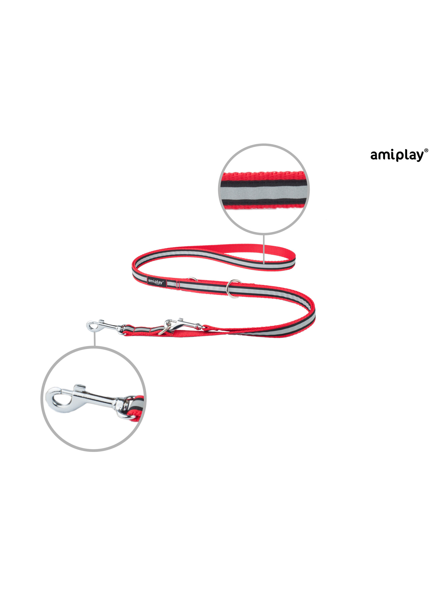 Amiplay Leiband verstelbaar 6in1 Shine rood maat-S / 100-200x1cm