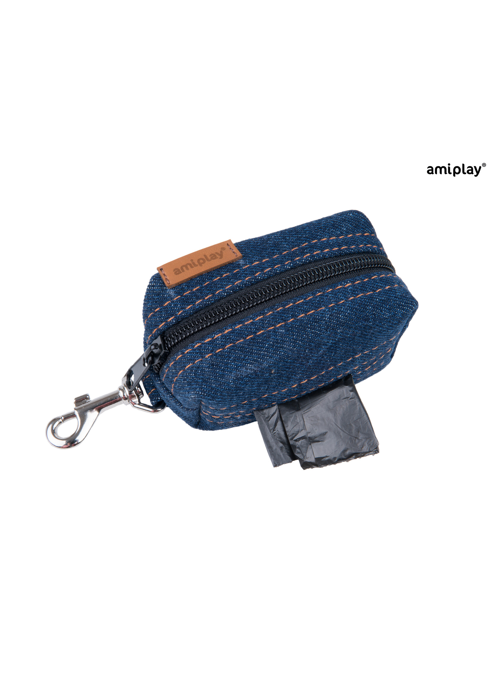 Amiplay Dispenser voor afvalzakjes Denim donker blauw  / 9x5x4cm