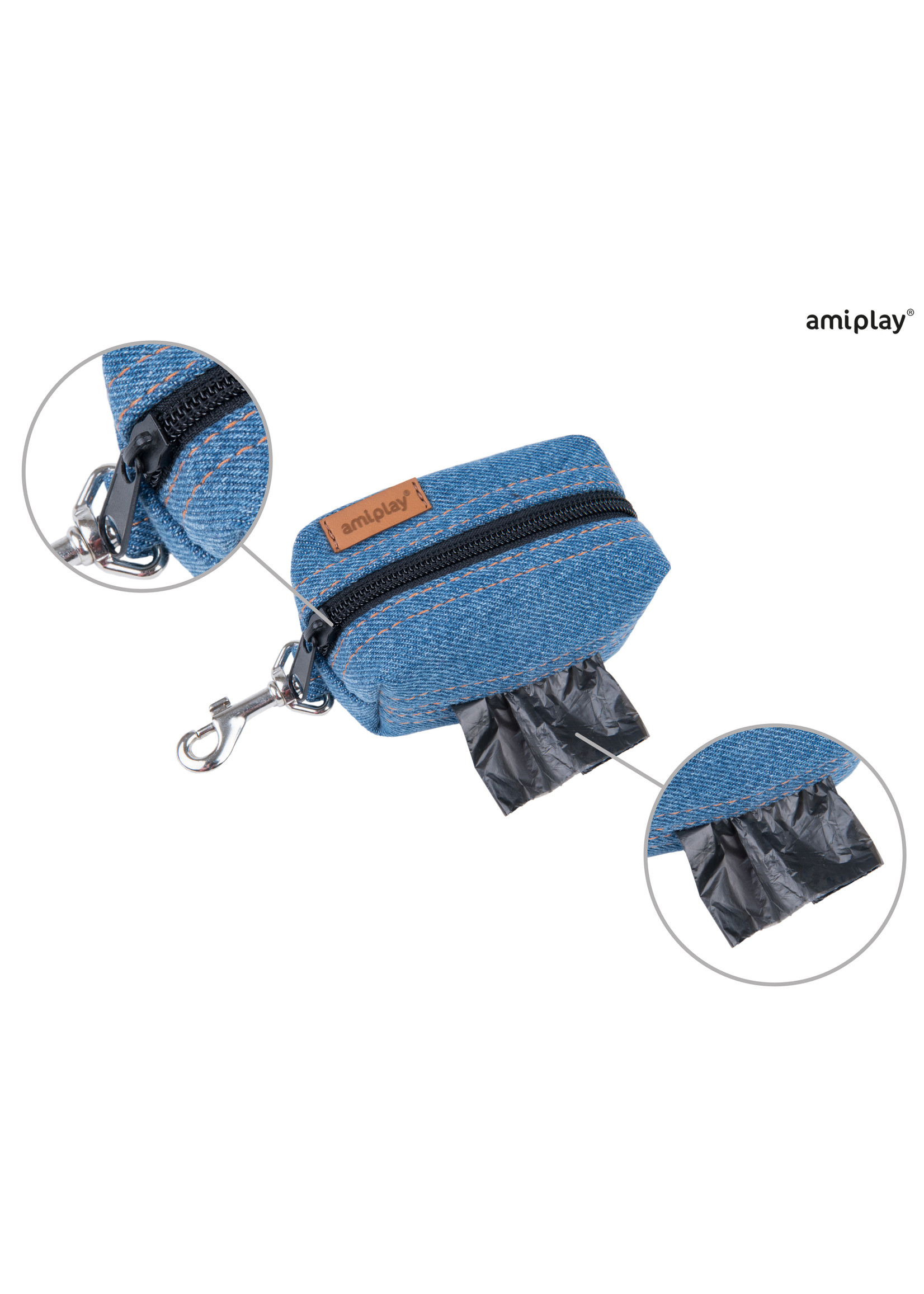 Amiplay Dispenser voor afvalzakjes Denim blauw  / 9x5x4cm