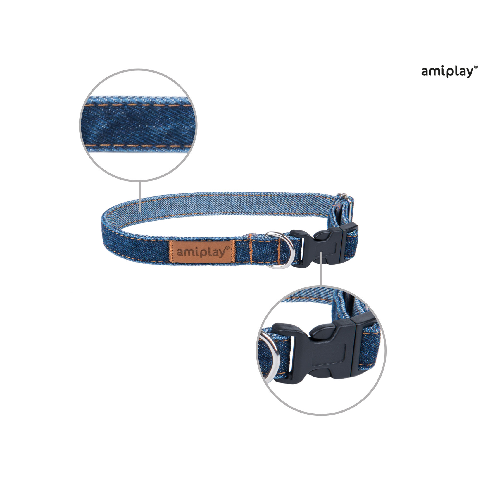 Amiplay Halsband verstelbaar Denim donker blauw maat-L / 35-50x2cm