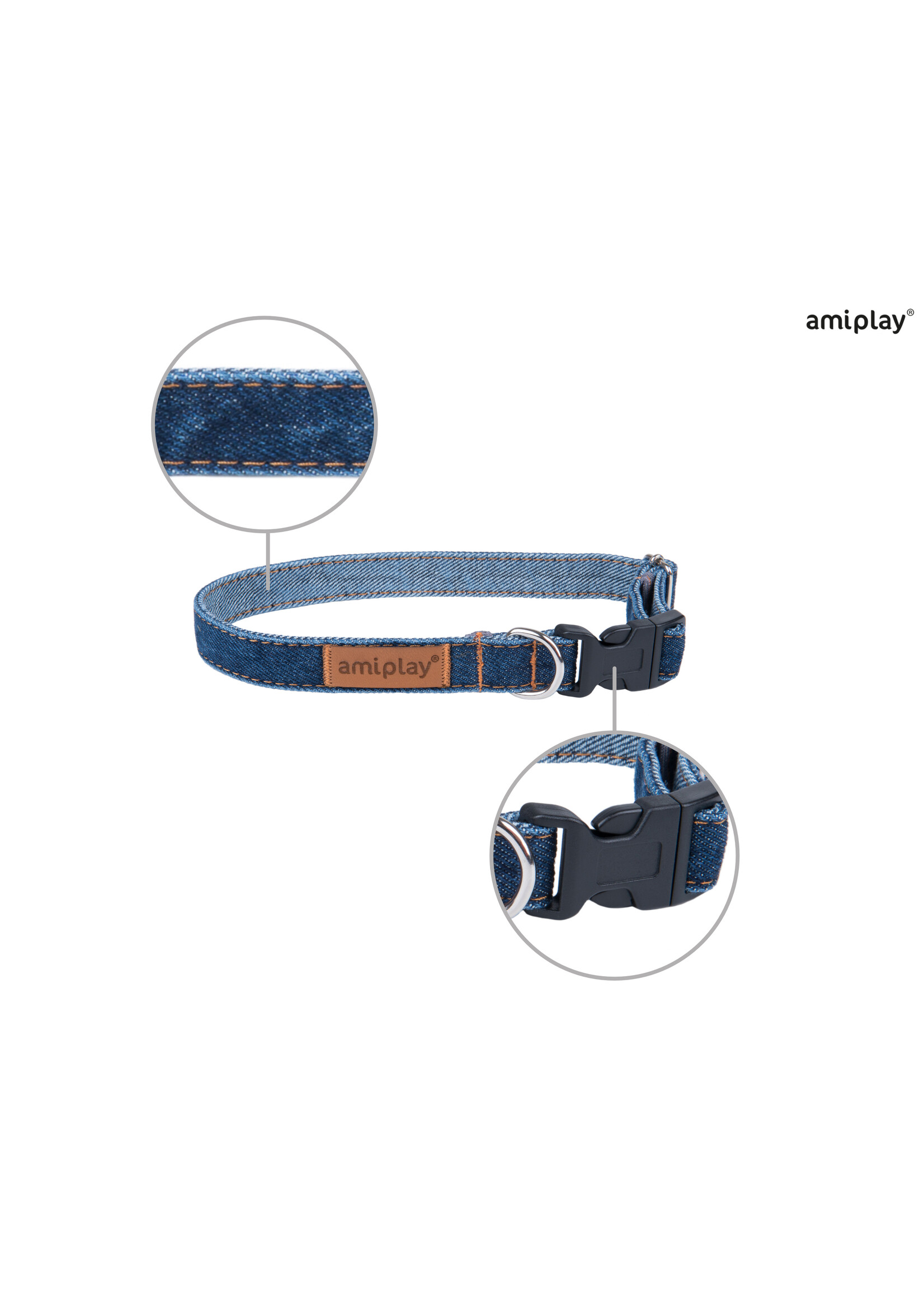 Amiplay Halsband verstelbaar Denim donker blauw maat-L / 35-50x2cm