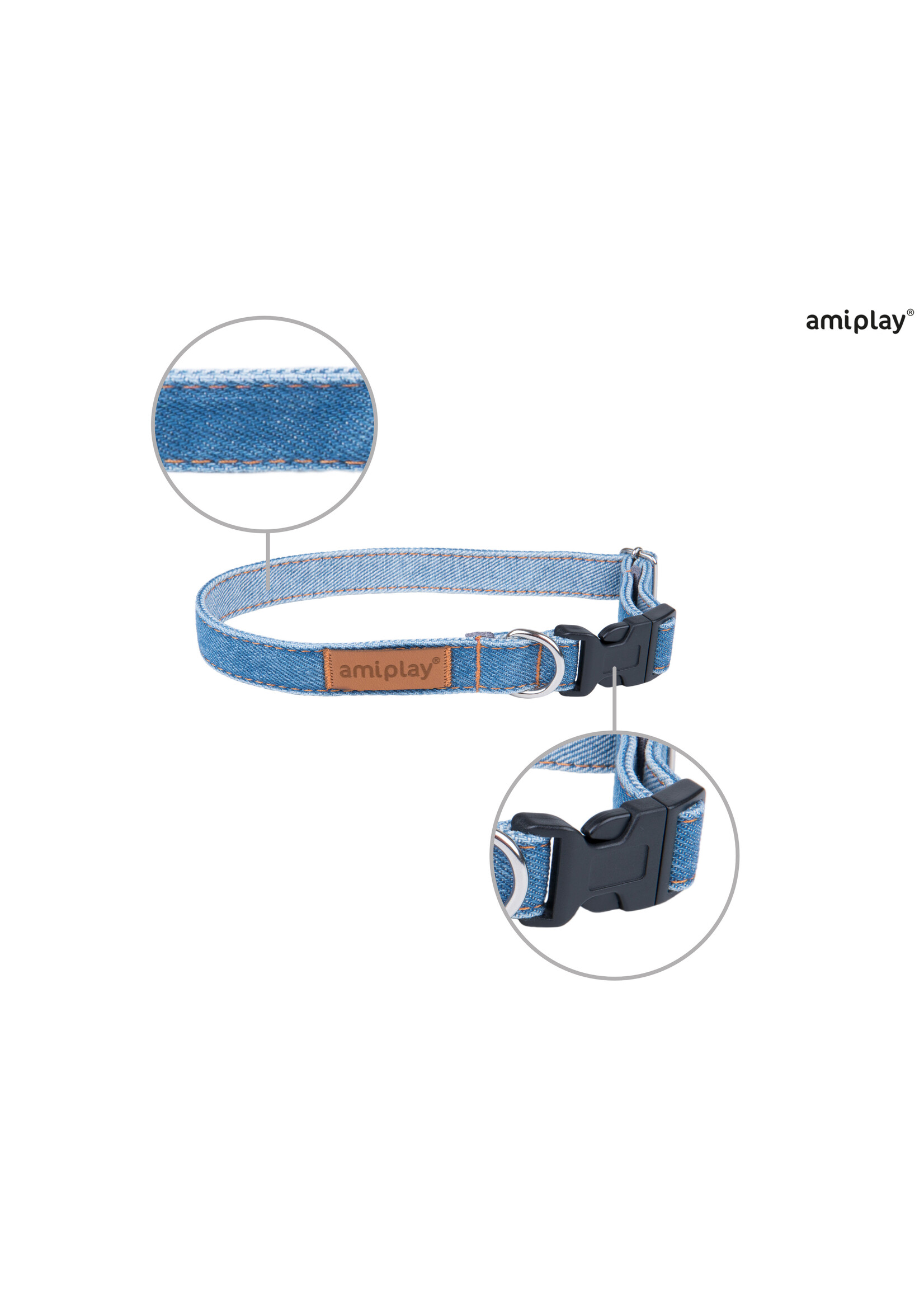 Amiplay Halsband verstelbaar Denim blauw maat-S / 20-35x1cm