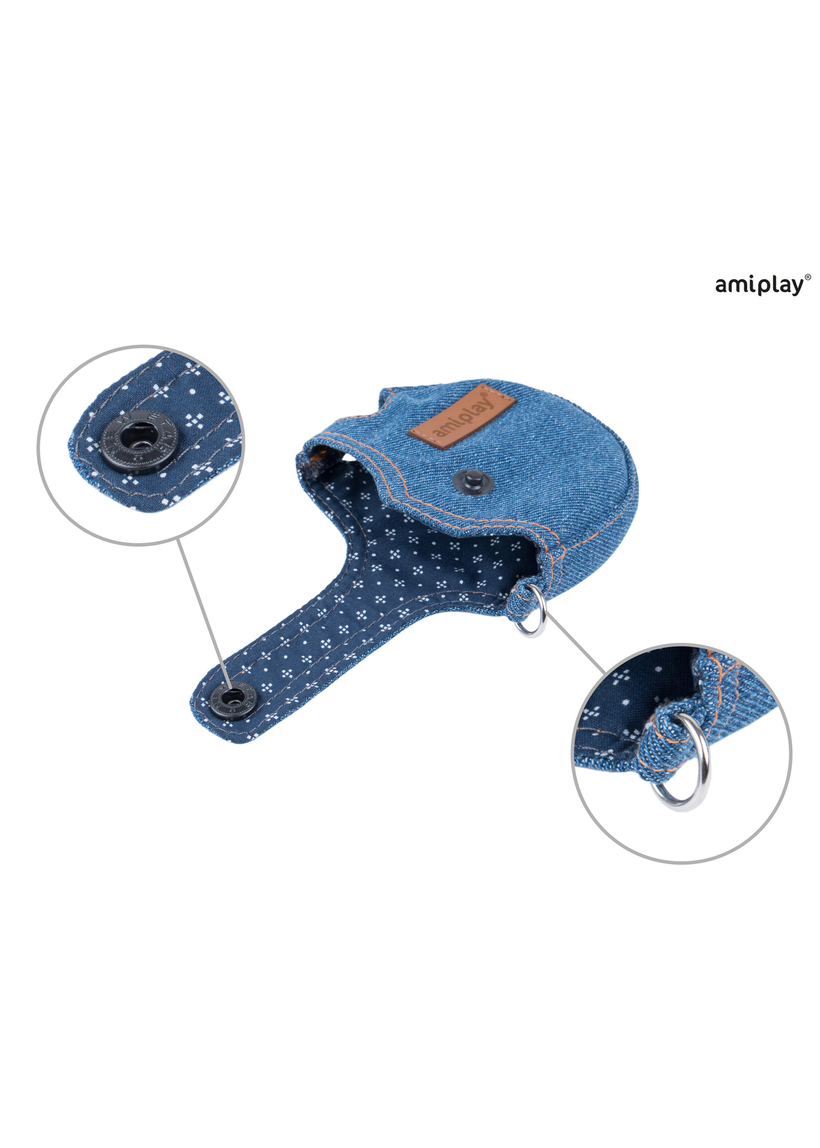 Amiplay Leiband intrekbaar + hoes Denim blauw maat-S / 3m-12kg