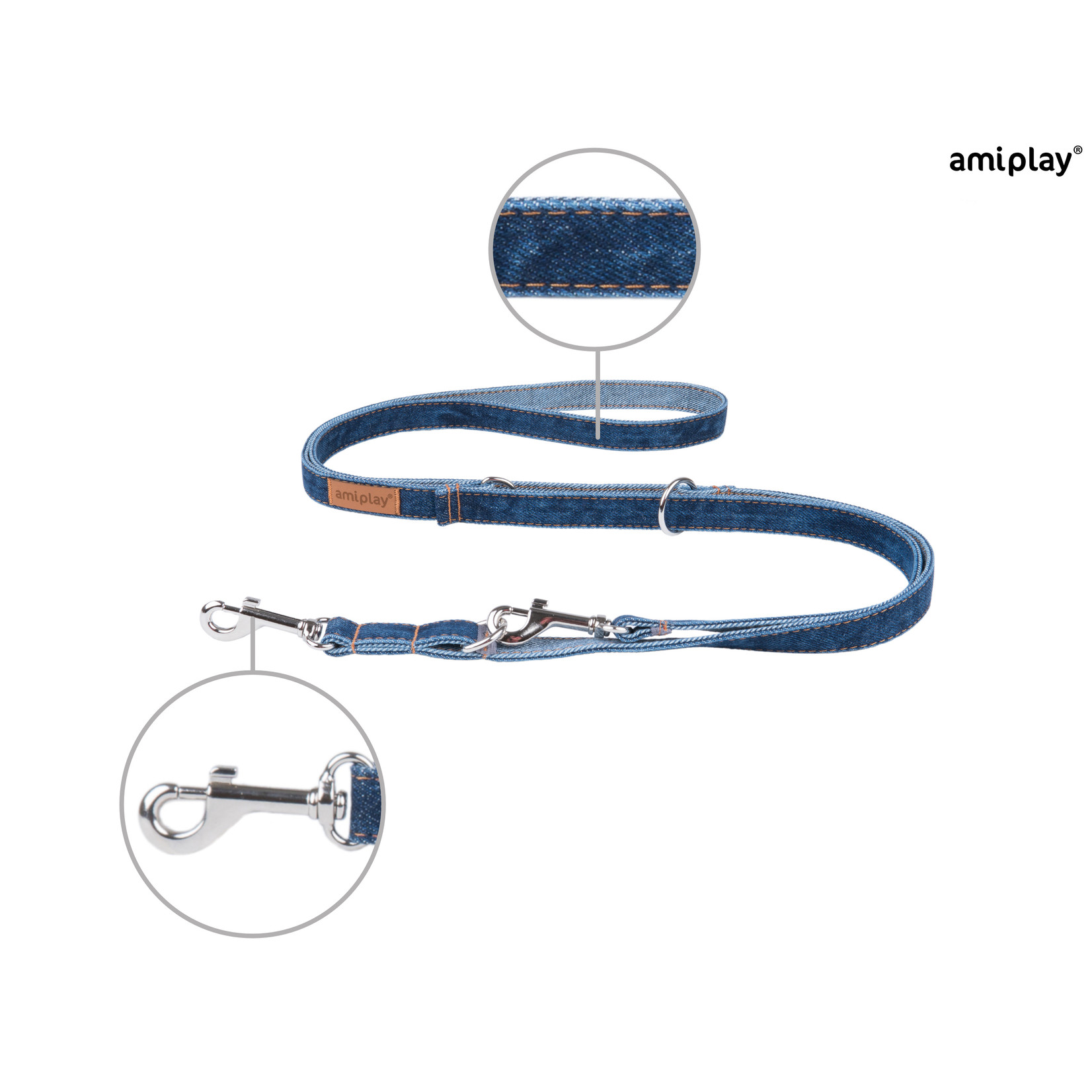 Amiplay Leiband verstelbaar 6in1 Denim donker blauw  maat-M / 100-200x1,5cm
