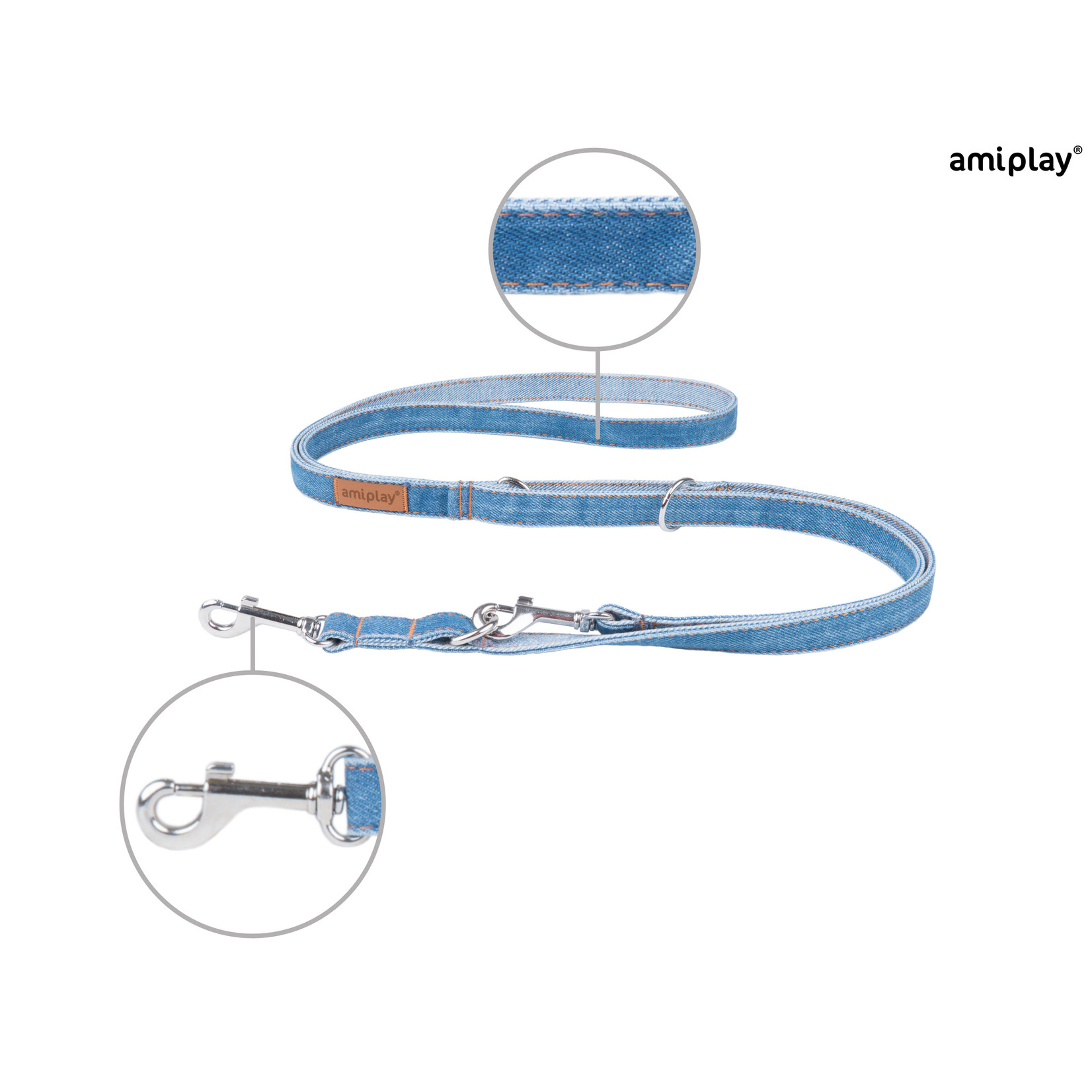Amiplay Leiband verstelbaar 6in1 Denim blauw  maat-M / 100-200x1,5cm