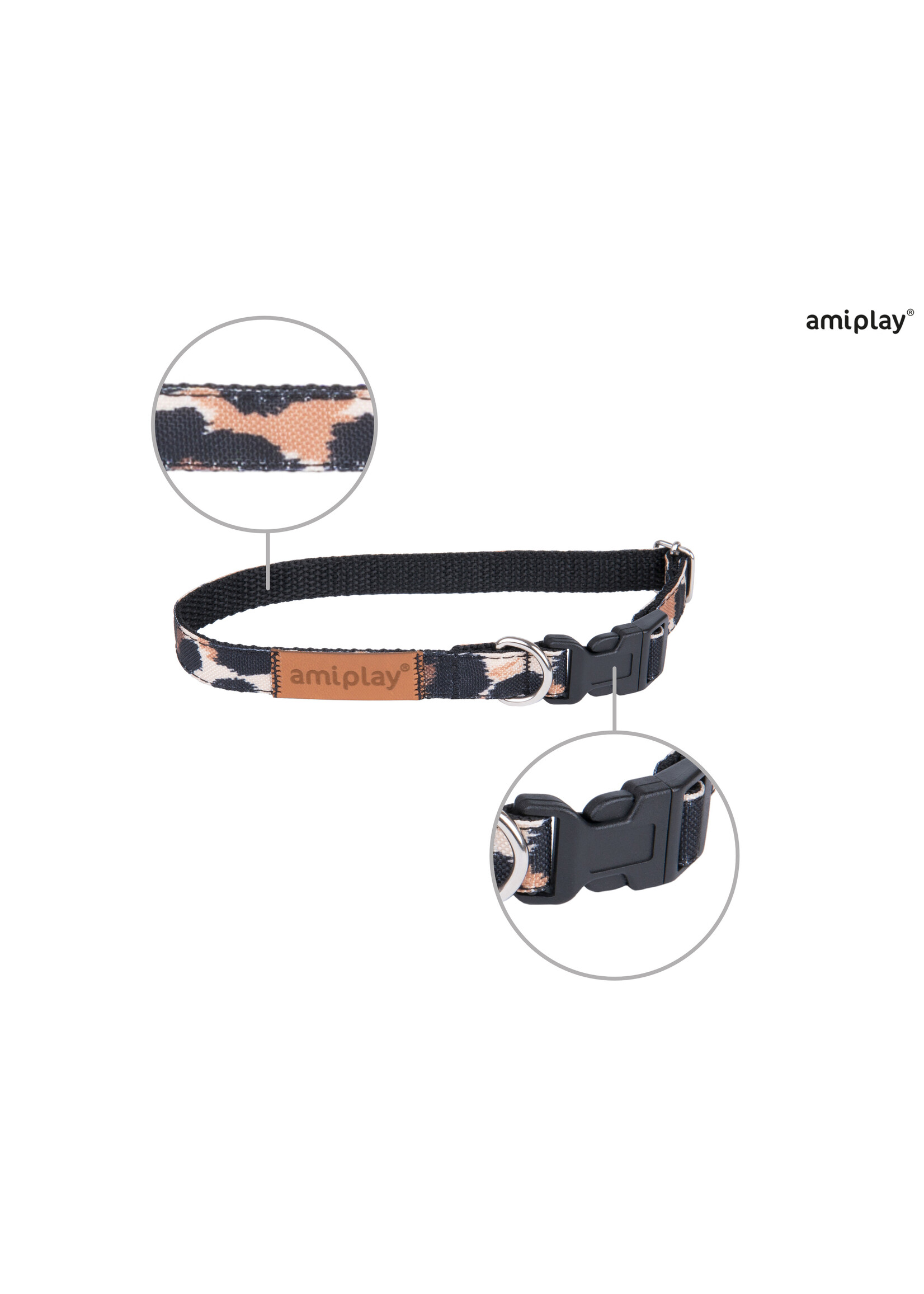 Amiplay Halsband verstelbaar Safari luipaard maat-M /25-40x1,5cm