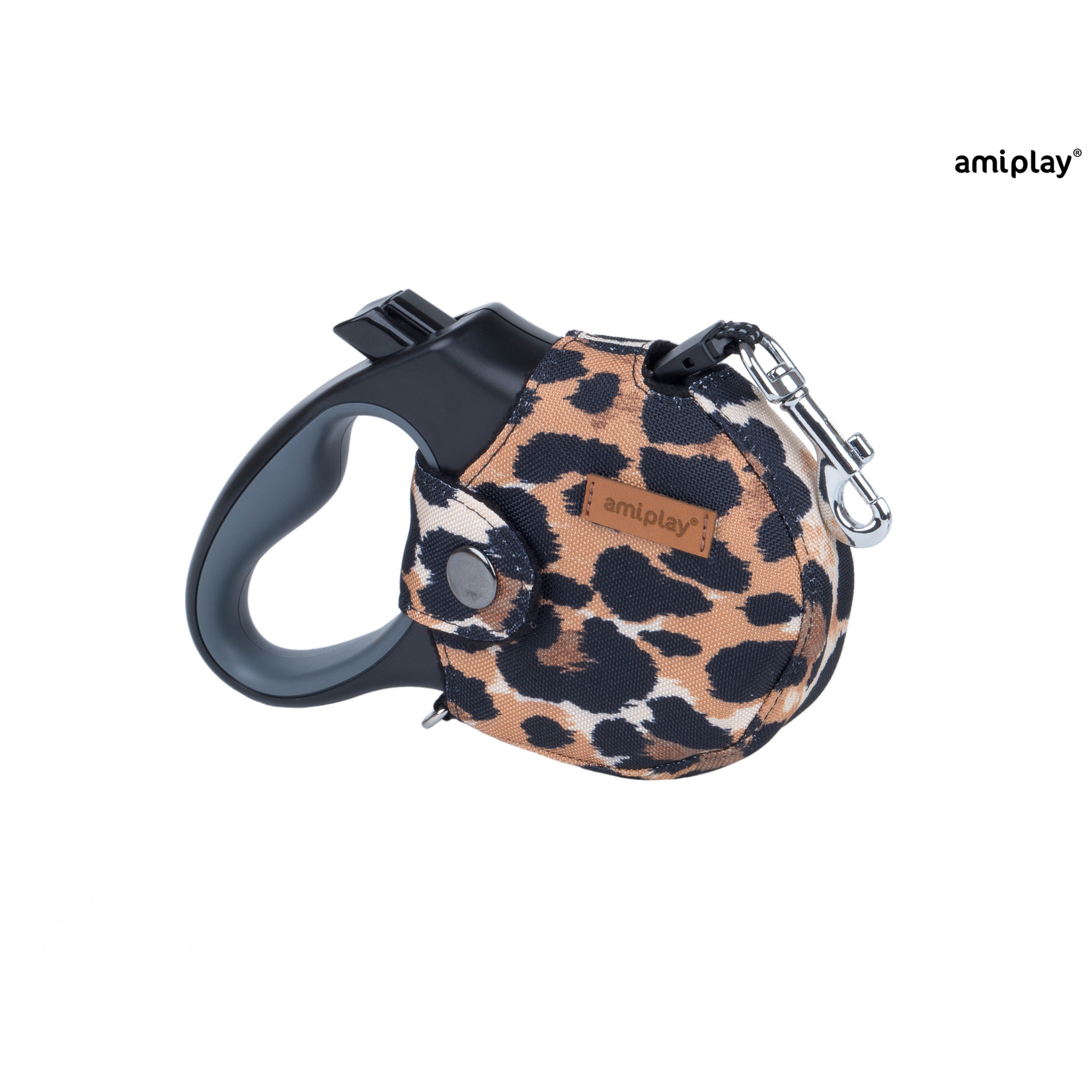 Amiplay Leiband intrekbaar + hoes Safari luipaard maat-S /3m-12kg