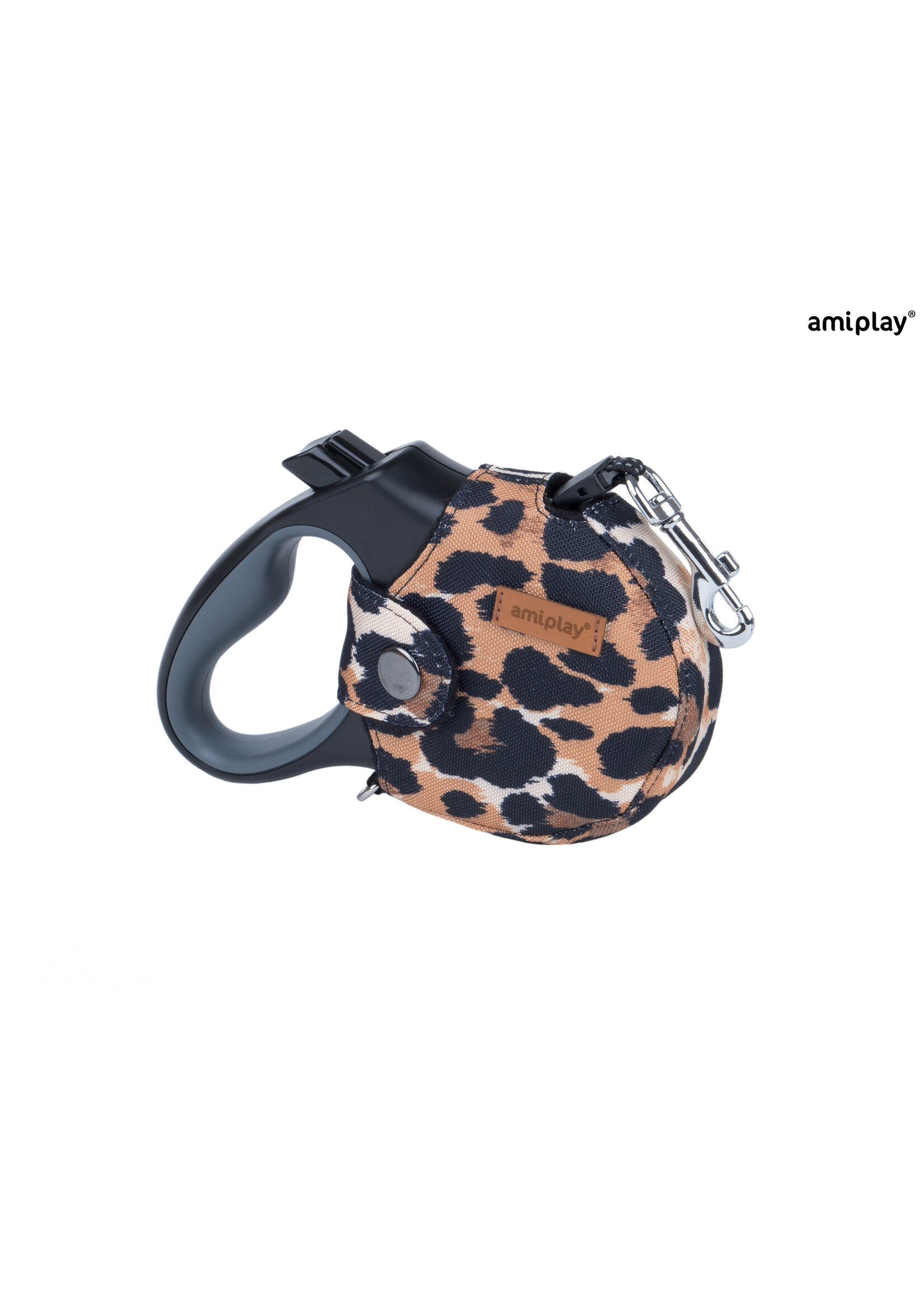 Amiplay Leiband intrekbaar + hoes Safari luipaard maat-S /3m-12kg