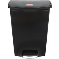 1883615- Slim Jim Resin Black Front Step-On Rectangular Trash Can with Built-In Wheels
