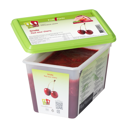 CAPFRUIT Frozen Fruit Puree RED SOUR CHERRY (GRIOTTE) 10% added sugar - 1kg Tub (France)