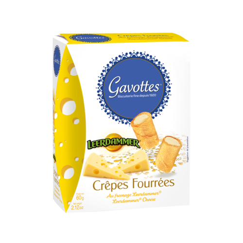 Crispy crêpes filled with LEERDAMMER® cheese - 60gr Pack (France) Crispy crêpes filled with LEERDAMMER® cheese - 60gr Pack (France)