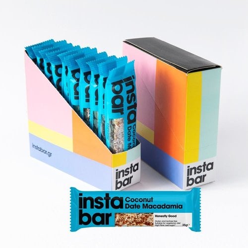Coconut, Date & Macadamia Fruit and Nut Bar - Gluten & Lactose Free - Pack of 10 x 35g Bars (Greece)
