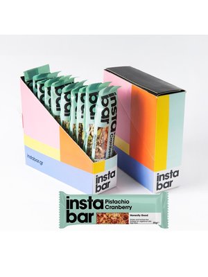 INSTABAR Pistachio & Cranberry Fruit and Nut Bar - Gluten & Lactose Free - Pack of 10 x 35g Bars (Greece)