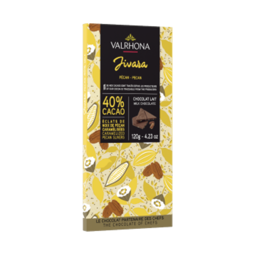 VALRHONA Jivara 40% with Caramelized Pecan Slivers Indulgent Bar 120 Grams