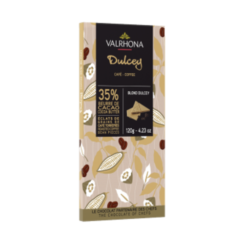 VALRHONA Dulcey 35% with Coffee Bean Pieces Chocolate Indulgent Bar 120 Grams