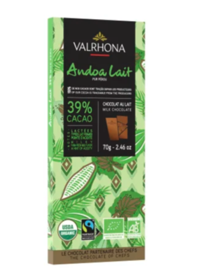 VALRHONA Andoa Lait 39% Organic Pure Bar 70 Grams