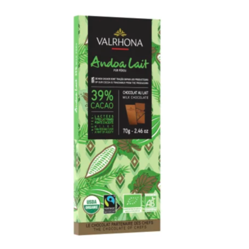 VALRHONA Andoa Lait 39% Organic Pure Bar 70 Grams VALRHONA Andoa Lait 39% Organic Pure Bar 70 Grams