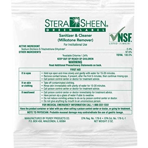 STERA SHEEN Green Label Sanitizer 2 Ounce Packet (Box of 100 Pieces)