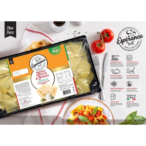 ESPERANCE Ricotta & Spinach Pasta Ravioli 1 KG ESPERANCE Ricotta & Spinach Pasta Ravioli 1 KG
