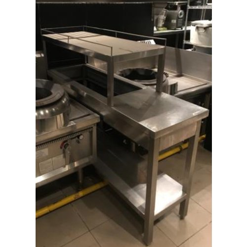 CUSTOM FABRICATED Stainless Steel Sauce Table with Backsplash and Bottom Shelf (USED)