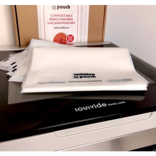 SOUSVIDE TOOLS SVT-19002 - Sustainapouch 200 x 300 Compostable 80micron Chamber Vacuum Pouches (200)