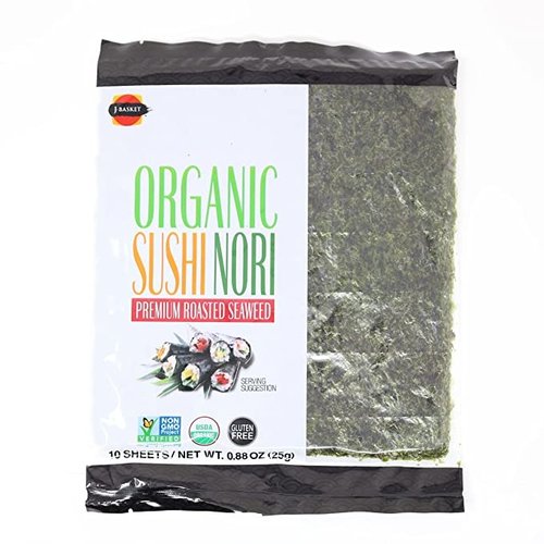 J BASKET Premium Organic Sushi Nori 10 Sheets 25 Grams