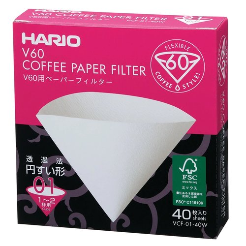 HARIO V60 Paper Filters 01 White 40 Pieces