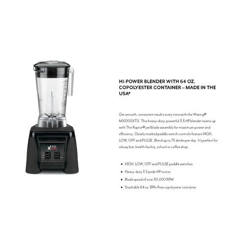 WARING MX1000XTXEK - Xtreme Hi-Power Dual Speed Bar Blender