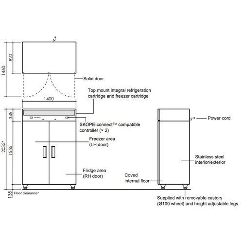 SKOPE RF8.UPC.2.SD - 2-Door Upright Combo Refrigerator & Freezer (Side-by-Side)