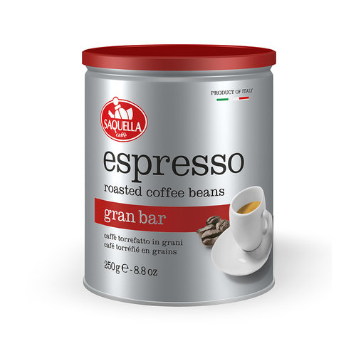 SAQUELLA Whole Beans Espresso Gran Bar 6 Tins x 250 Grams