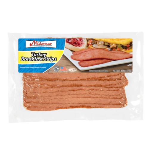 MIDAMAR Halal Turkey Bacon Breakfast Strips 340 Grams (Frozen)