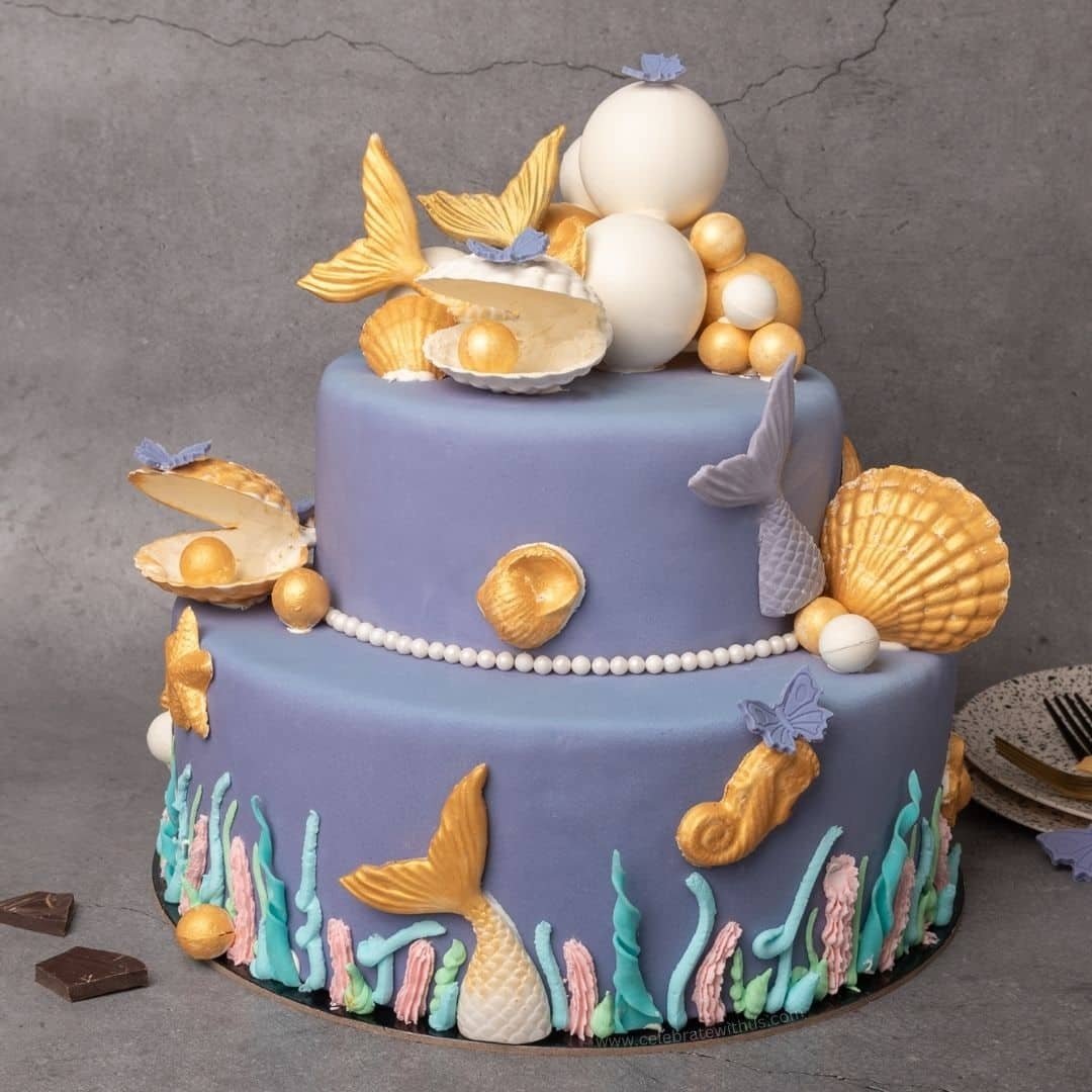 Underwater, Sea, Nemo theme 2 tier fondant birthday cake - CakesDecor
