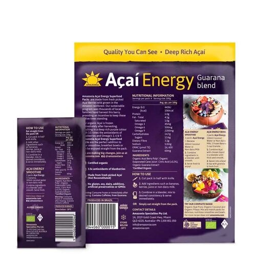 AMAZONIA Acai Energy Superfood Packs 10 x 4 x 100 Grams