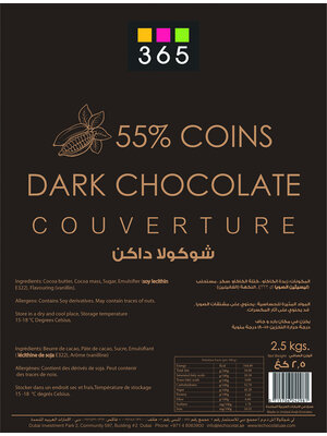 365 - B&P INGREDIENTS Dark Chocolate Couverture 55% Coins 2.5 KG