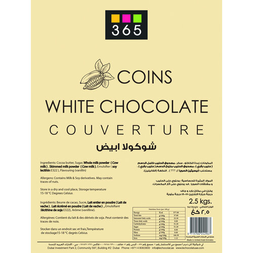 365 - B&P INGREDIENTS White Chocolate Couverture 30% Coins 2.5 KG