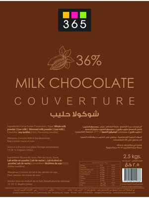 365 - B&P INGREDIENTS Milk Chocolate Couverture 36% Block 2.5 KG