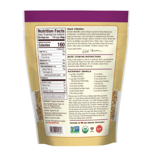 BOB'S RED MILL Organic Whole Grain Buckwheat Groats Raw 454 Grams