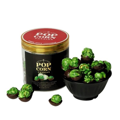 POPCORN PASSION Green Apple Popcorn coated with Dark Chocolate 140 Grams